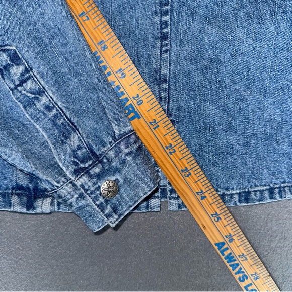 Christopher & Banks Blue Denim Cotton Shirt Jacket floral embroidered size L - Picture 11 of 16